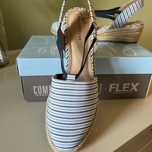 Velocity Blue and White Espadrille Flats. New with box